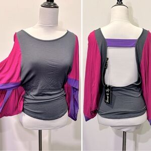 NWT JAMES & JOY DOLMAN SLEEVE BACKLESS COLORBLOCK TOP-XS